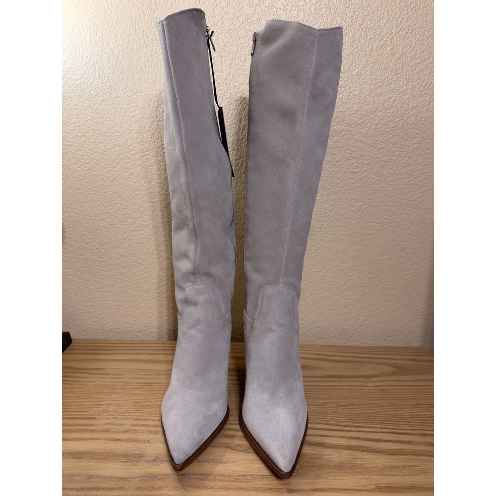 Vince Camuto Oyennda Wide Calf Grey Suede Pointed Toe Tall Boots 8M VC-OYENNDA